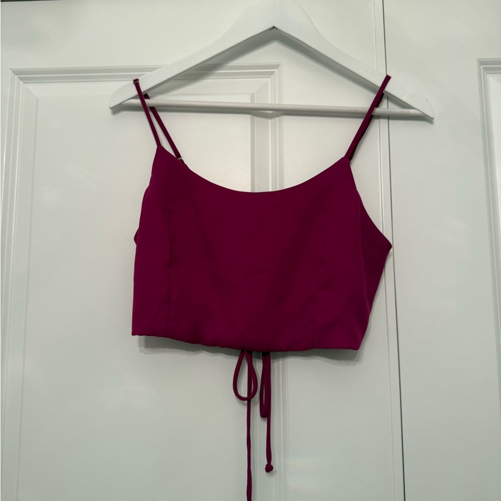 Women's Magenta Cropped Spaghetti-Strap Top